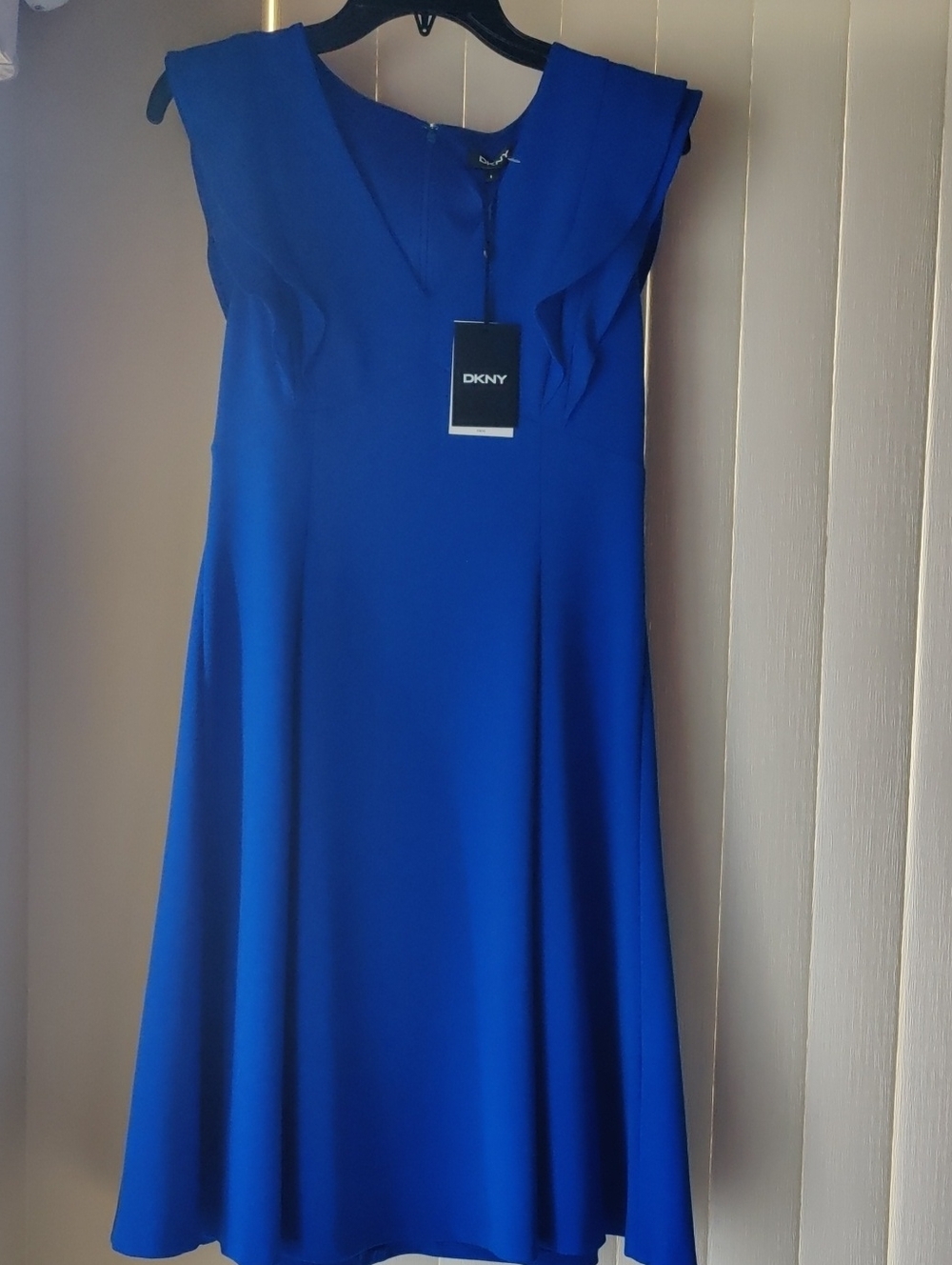 DKNY Cobalt Blue Flutter-Shoulder Midi Dress